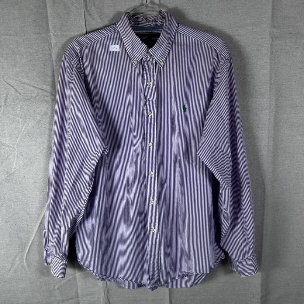 Ralph Lauren Mens Classic Fit Striped Button Down Shirt Purple White Large
